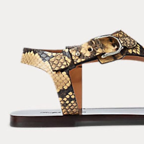 Ralph Lauren Pre-Fall ‘21 Wellington Collection Delancie Snakeskin Thong Sandal - Picture 16 of 17